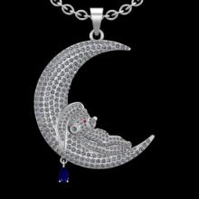 3.10 Ctw VS/SI1 Blue sapphire and Diamond 14K White Gold Necklace (ALL DIAMOND ARE LAB GROWN )