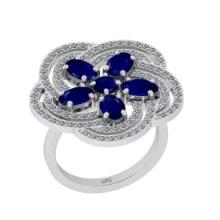 3.51 Ctw VS/SI1 Blue Sapphire and Diamond 14K White Gold Engagement Ring (ALL DIAMOND ARE LAB GROWN)