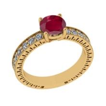 1.87 Ctw VS/SI1 Ruby and Diamond 14K Yellow Gold Vintage Style Ring (ALL DIAMOND ARE LAB GROWN DIAMO