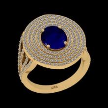 3.13 Ctw VS/SI1 Blue sapphire and Diamond 14K Yellow Gold Engagement Halo ring (ALL DIAMOND ARE LAB