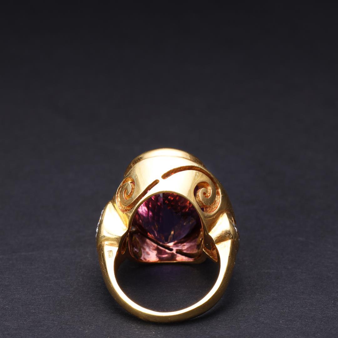 Large and Elaborate 18K Yellow Gold Amethyst & Diamond Cocktail Ring