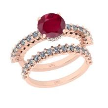 2.94 Ctw SI2/I1 Ruby and Diamond 14K Rose Gold Engagement set Ring