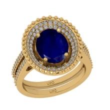 3.04 Ctw I2/I3 Blue Sapphire And Diamond 14K Yellow Gold Engagement Ring