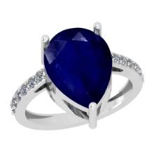 6.30 Ctw SI2/I1 Blue Sapphire And Diamond 14K White Gold Ring