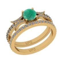 1.01 Ctw SI2/I1 Emerald And Diamond 14K Yellow Gold Anniversary Set Band Ring