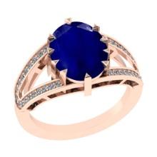3.71 Ctw SI2/I1 Blue Sapphire and Diamond 14K Rose Gold Engagement Ring