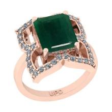 5.84 Ctw SI2/I1 Emerald And Diamond 14K Rose Gold Vintage Style Wedding Ring