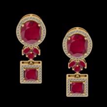 7.44 Ctw VS/SI1 Ruby and Diamond 14K Yellow Gold Dangling Earrings (ALL DIAMOND ARE LAB GROWN )