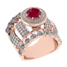 6.38 Ctw VS/SI1Ruby and Diamond 14K Rose Gold Engagement Ring (ALL DIAMONDS ARE LAB GROWN)