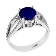 1.80 Ctw VS/SI1 Blue Sapphire and Diamond 14K White Gold Engagement Halo Ring(ALL DIAMOND ARE LAB GR