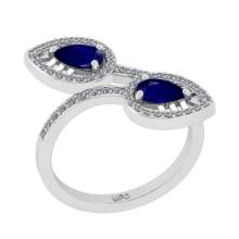 1.35 Ctw VS/SI1 Blue Sapphire and Diamond 14K White Gold Engagement Ring(ALL DIAMOND ARE LAB GROWN)