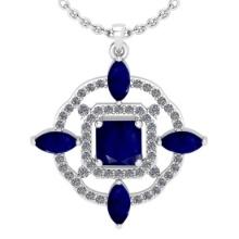 2.25 Ctw VS/SI1 Blue Sapphire And Diamond 14K Yellow Gold Necklace (ALL DIAMOND ARE LAB GROWN )