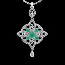 1.57 Ctw VS/SI1 Emerald and Diamond 14K White Gold necklace (ALL DIAMOND ARE LAB GROWN )