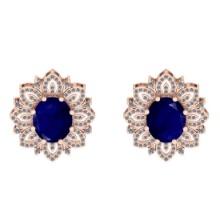11.25 CtwVS/SI1 Blue Sapphire And Diamond 14K Rose Gold Stud Earrings ( ALL DIAMOND ARE LAB GROWN )