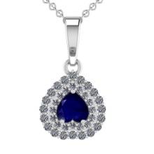 2.03 Ctw VS/SI1 Blue Sapphire and Diamond 14K White Gold Necklace (ALL DIAMOND ARE LAB GROWN )