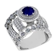 6.38 Ctw VS/SI1Blue Sapphire and Diamond 14K White Gold Engagement Ring (ALL DIAMONDS ARE LAB GROWN)