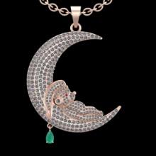 3.10 Ctw VS/SI1 Emerald and Diamond 14K Rose Gold Necklace (ALL DIAMOND ARE LAB GROWN )