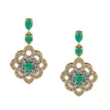 5.20 Ctw VS/SI1 Emerald And Diamond 14K Yellow Gold Dangling Earrings (ALL DIAMOND ARE LAB GROWN )