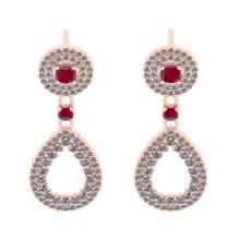 1.71 Ctw VS/SI1 Ruby and Diamond 14K Rose Gold Dangling Earrings (ALL DIAMOND ARE LAB GROWN