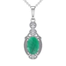 5.45 Ctw VS/SI1 Emerald And Diamond 14K White Gold Vintage Style NecklaceALL DIAMOND ARE LAB GROWN