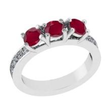 1.25 Ctw VS/SI1 Ruby and Diamond 14K White Gold Engagement Ring(ALL DIAMOND ARE LAB GROWN)