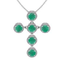 12.72 Ctw VS/SI1 Emerald And Diamond 14K White Gold Necklace (ALL DIAMOND ARE LAB GROWN )