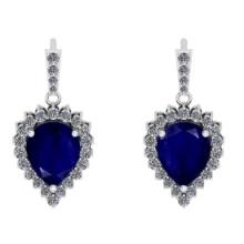 4.65 Ctw VS/SI1 Blue Sapphire And Diamond 14K White Gold Dangling Earrings (ALL DIAMOND ARE LAB GROW