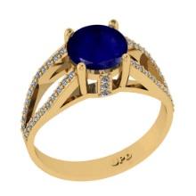 1.80 Ctw VS/SI1 Blue Sapphire and Diamond 14K Yellow Gold Engagement Halo Ring(ALL DIAMOND ARE LAB G