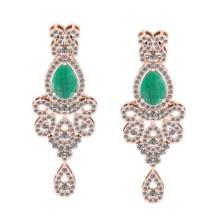 5.65 CtwVS/SI1 Emerald And Diamond 14K Rose Gold Dangling Earrings( ALL DIAMOND ARE LAB GROWN )