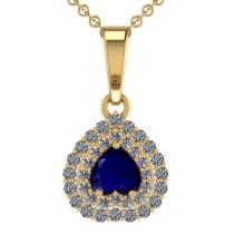 2.03 Ctw VS/SI1 Blue Sapphire and Diamond 14K Yellow Gold Necklace (ALL DIAMOND ARE LAB GROWN )