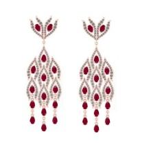 10.88 CtwVS/SI1 Ruby And Diamond 14K Rose Gold Dangling Earrings( ALL DIAMOND ARE LAB GROWN )