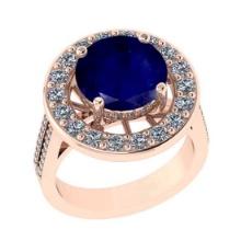 4.10 Ctw VS/SI1 Blue Sapphire and Diamond 14K Rose Gold Engagement Halo Ring(ALL DIAMOND ARE LAB GRO