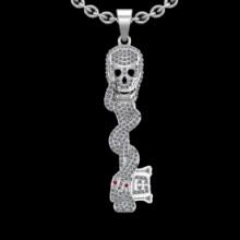 1.00 Ctw VS/SI1 Diamond 14K White Gold Vintage Style Snake Skull Necklace (ALL DIAMOND ARE LAB GROWN