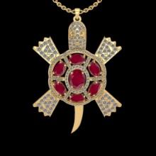5.91 Ctw VS/SI1 Ruby And Diamond 14K Yellow Gold Tortoise Turtle Pendant Necklace (ALL DIAMOND ARE L
