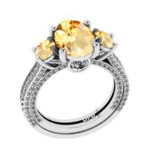 4.36 Ctw VS/SI1 Citrine and Diamond 14K White Gold Engangement Ring (ALL DIAMOND LAB GROWN Diamond )
