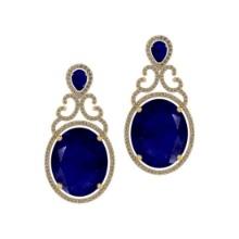 3.50 Ctw VS/SI1Blue sapphire and Diamond 14K Yellow Gold Earrings (ALL DIAMONDS ARE LAB GROWN)