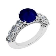 4.65 Ctw VS/SI1 Blue Sapphire and Diamond 14K White Gold Engagement Ring (ALL DIAMOND ARE LAB GROWN)