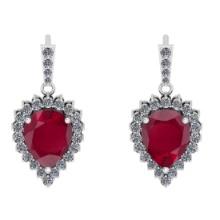 4.65 Ctw VS/SI1 Ruby And Diamond 14K White Gold Dangling Earrings (ALL DIAMOND ARE LAB GROWN )