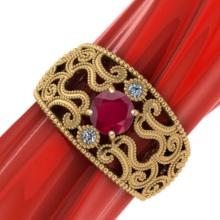 1.25 CtwVS/SI1 Ruby and Diamond14K Yellow Gold Engagement Ring (ALL DIAMOND ARE LAB GROWN)