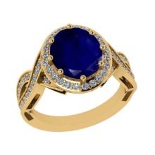 2.90 Ctw VS/SI1 Blue Sapphire and Diamond 14K Yellow Gold Vintage Style Ring (ALL DIAMOND ARE LAB GR