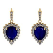 4.65 Ctw VS/SI1 Blue Sapphire And Diamond 14K Yellow Gold Dangling Earrings (ALL DIAMOND ARE LAB GRO