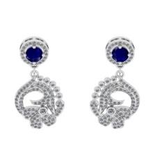 2.05 Ctw VS/SI1 Blue Sapphire And Diamond 14K White Gold Dangling Earrings DIAMOND ARE LAB GROWN DIA