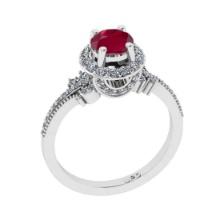 1.61 Ctw VS/SI1 Ruby and Diamond 14K White Gold Engagement Ring(ALL DIAMOND ARE LAB GROWN)