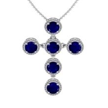 12.72 Ctw VS/SI1 Blue Sapphire And Diamond 14K White Gold Necklace (ALL DIAMOND ARE LAB GROWN )