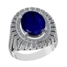 3.92 Ctw VS/SI1 Blue Sapphire and Diamond 14K White Gold Vintage Style Ring (ALL DIAMOND ARE LAB GRO