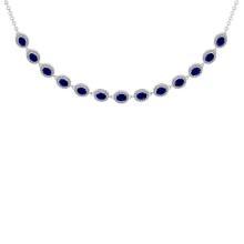 11.30 Ctw VS/SI1 Blue Sapphire And Diamond 14K White Gold Girls Fashion Necklace (ALL DIAMOND ARE LA