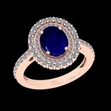 2.71 Ctw VS/SI1 Blue sapphire and Diamond 14K Rose Gold Engagement Halo ring (ALL DIAMOND ARE LAB GR