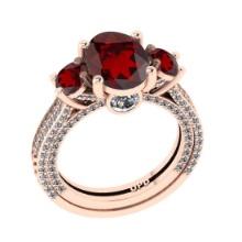 4.36 Ctw VS/SI1 Garnet and Diamond 14K Rose Gold Engangement Ring (ALL DIAMOND LAB GROWN Diamond )