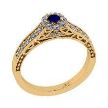 0.55 Ctw VS/SI1 Blue Sapphire and Diamond 14K Yellow Gold Engagement Ring(ALL DIAMOND ARE LAB GROWN)
