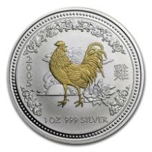 2005 Australia 1 oz Silver Lunar Rooster (Gilded)